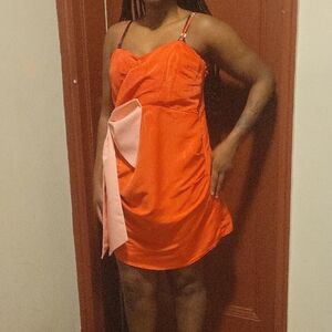 Future Collective Women's Orange And Pink Bow Mini Dress Size XL